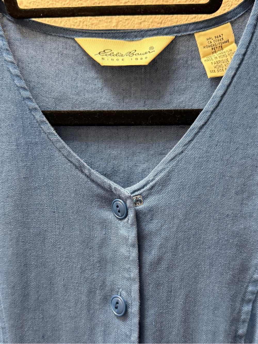 Vintage 90s Eddie Bauer 100% Linen Midi Dress XSP Coastal Grandma Blue Boho - Picture 2 of 9